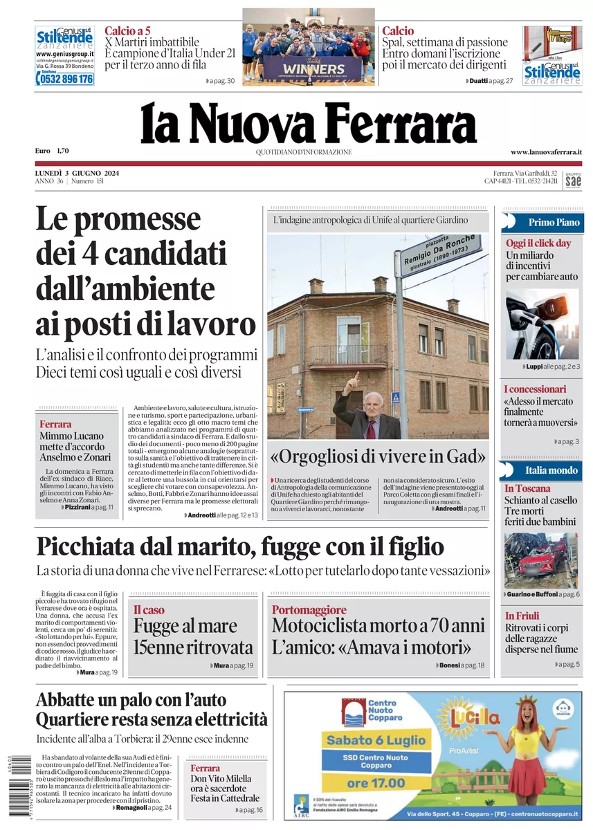 Prima-pagina-nuova ferrara-oggi-edizione-del-2024-06-03